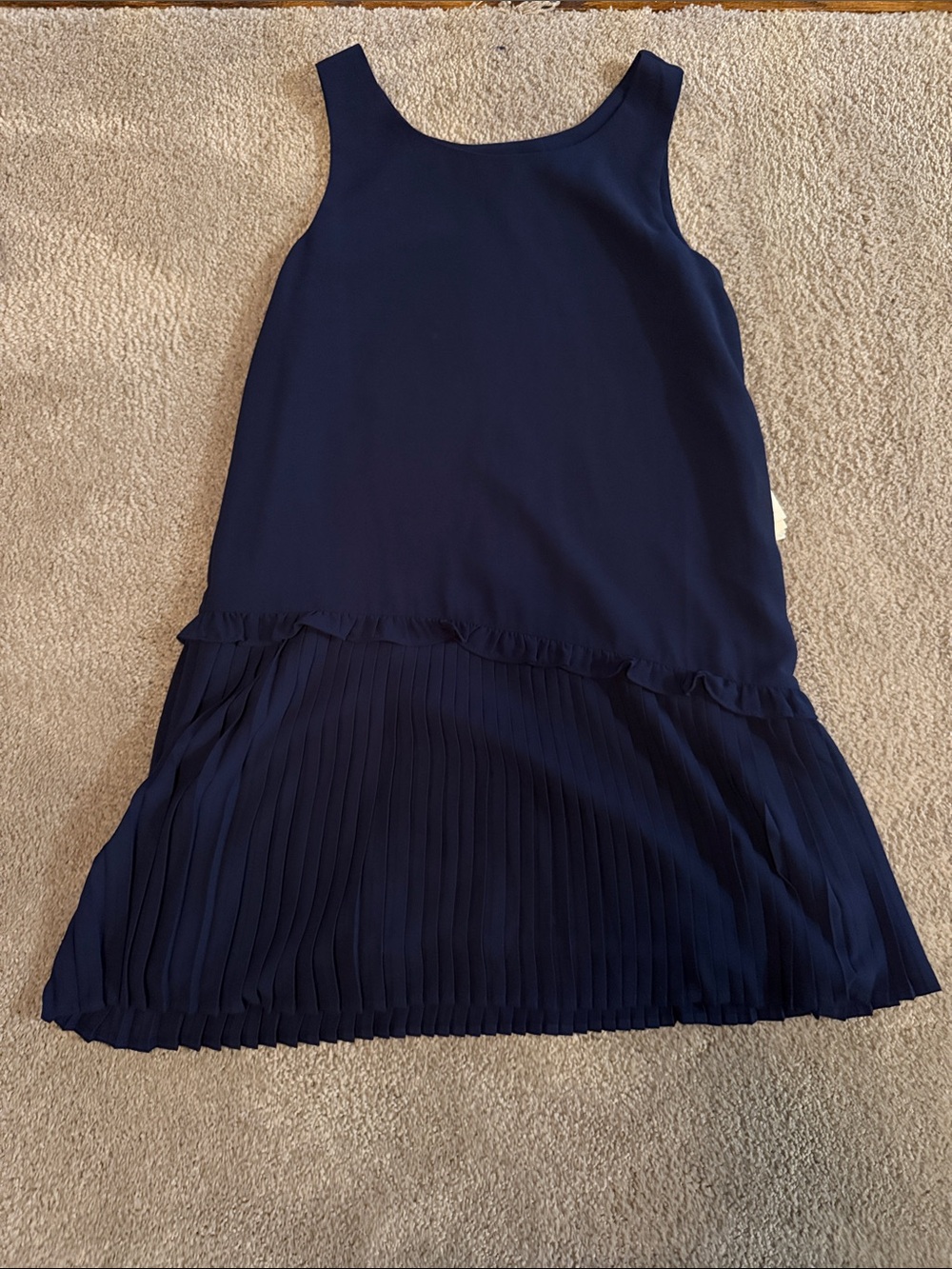Aqua Navy Sleeveless Pleated-Hem Shift Dress